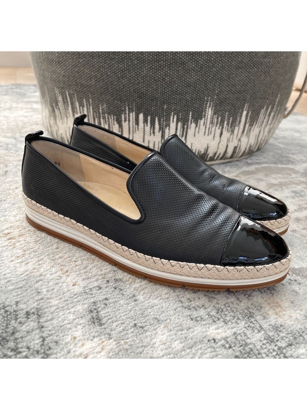 PAUL GREEN Posh Flat Loafer Espadrilles  Perforated Upper Patent Leather Toe Cap